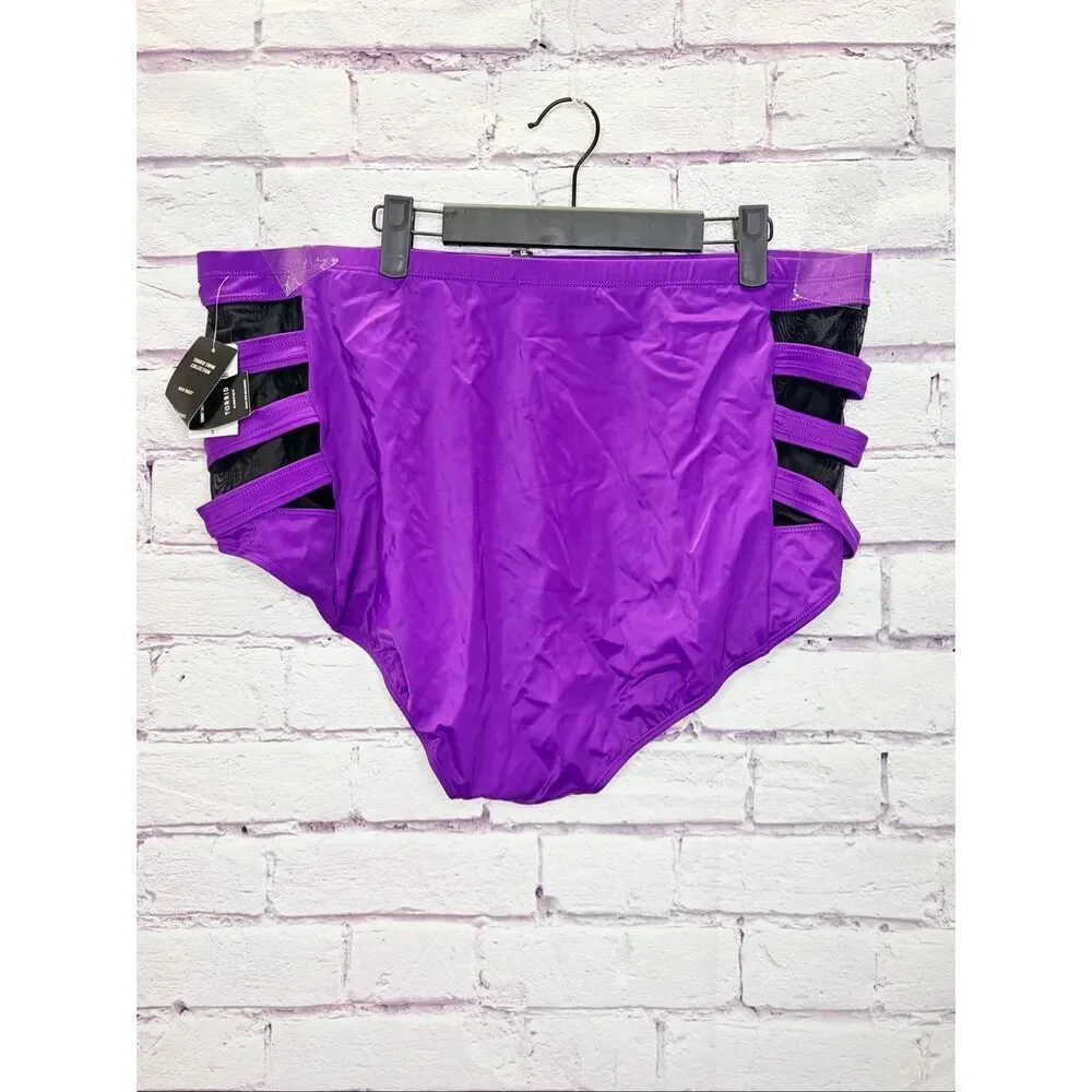 Torrid Womens Purple High Waisted Lattice-Side Swim Bikini Bottom Size 3 NWT